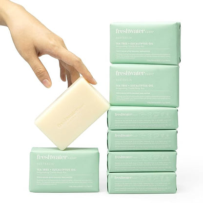 Freshwater Farm Australia Natural Soap Bar- Tea Tree + Eucalyptus Oil| 7oz x 8 Pack.Castile Bar Soap, Soap Bar, Natural Bar Soap, Body Soap Bars With Essential Oil For Sensitive Skin