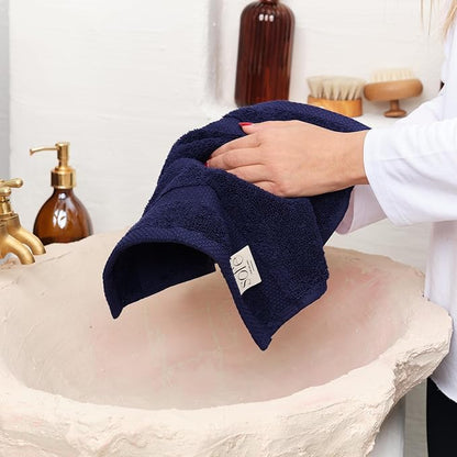 SOFE H&L | Olea Luxury Turkish Cotton Bath Towels Set of 3 : 1 Bath Towel, 1 Hand Towel, 1 Wash Cloths, Navy |Thick, Premium, Soft, Durable, Absorbent - Hotel Quality Towel Sets for Bathroom
