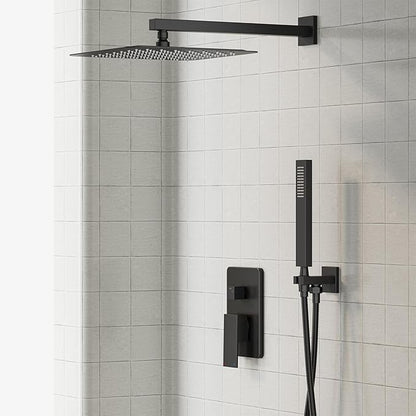 Gabrylly Black Shower System, High-Pressure 10" Stainless Steel Rain Showerhead with handheld Spray Combo, Rainfall Shower Faucet Set Complete, 2 Way Valve Included, Matte Black