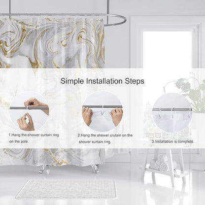 Domoku Grey Gold Marble Shower Curtain,Grey Golden Cracked Lines Abstract Modern Shower Curtain for Bathroom Decor,Waterproof Texture Washable Fabric Shower Curtain,72 X 72