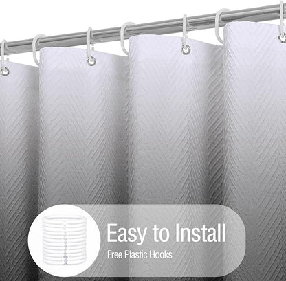 Gibelle Ombre Black Shower Curtain, 3D Embossed Textured Herringbone Fabric Shower Curtain, Modern Farmhouse Bathroom Decor Soft Cloth Shower Curtain Set with Hooks, 72x72