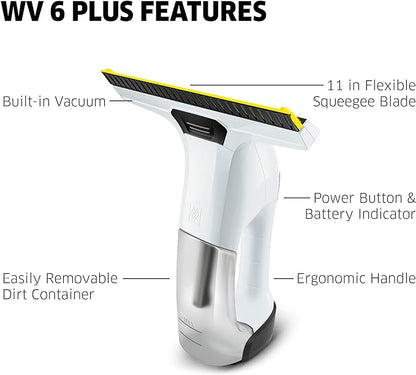 Kärcher WV 6 Electric Window Vacuum Squeegee 11" - Cleans Showers, Mirrors, Glass, and Countertops - Electric Squeegee