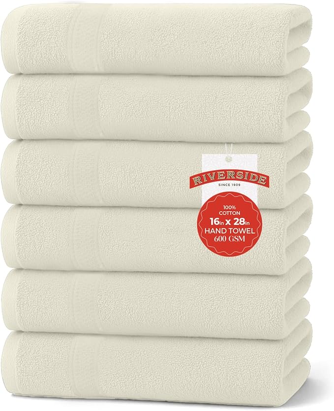RIVERSIDE 6 Pack Premium Hand Towels Set, 16x28 inches, 100% Ring Spun Cotton, 600 GSM, Soft, Quick Dry and Highly Absorbent, Towels for Bathroom, Kitchen, Gym, Spa - Cannoli Cream