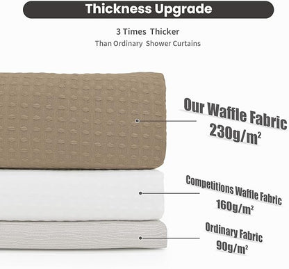 Inhousolu No Hook Waffle Weave Shower Curtain with Removable Snap in Fabric Liner Set for Bathroom, 230 GSM Heavy Duty Weighted Hem, Water Repellent Washable Bath Curtains, 72 x 84 Inch, Beige