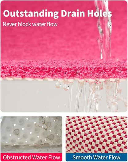 Non Slip Shower Mat, Comfortable Bath mat for Textured Surface,Quick Drying Easy Cleaning Shower Floor Mat for Wet Area,Without Suction Cups Pink 24 x 24