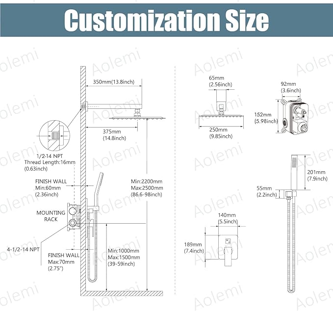 Aolemi Shower Faucet Set Rain Shower System with Handheld Spray Bathroom Shower Combo Rough-in Valve and Shower Trim Kit Included Polish Chrom 10 Inch Wall Mount Shower Head
