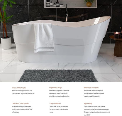 Empava Bathtub, 67" Soaking Tub, Acrylic Free Standing Tub with End Drain and Overflow, Contemporary Design Bathtub for Bathroom, cUPC Certified, Glossy White
