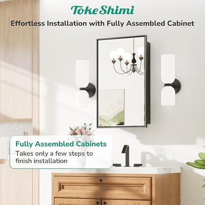TokeShimi 36x24 Recessed Medicine Cabinet with Mirror Black, Beveled Bathroom Mirror with Storage Aluminum, Surface Mounted Metal Medicine Cabinets for Bathroom Vanity Wall