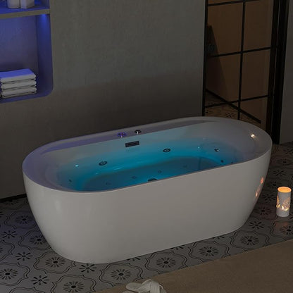 GarveeLife Freestanding Bathtub Tub71×35×23 inch Acrylic Massage Tub with Air Bubble & Water Jets, Computer Panel Control, Heating & Temperature Control, Modern Soaking Spa Tub for Home Bathro