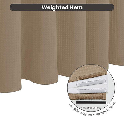 Inhousolu No Hook Waffle Weave Shower Curtain with Removable Snap in Fabric Liner Set for Bathroom, 230 GSM Heavy Duty Weighted Hem, Water Repellent Washable Bath Curtains, 72 x 72 Inch, Beige