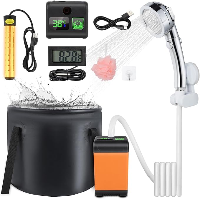 Portable Camping Shower, 7800mAh Rechargeable Outdoor Shower Kit with Heater, Intelligent LED Display, IPX8 Waterproof, Ideal for Outdoor Camping, Travel, Car Washing, Pet Bathing