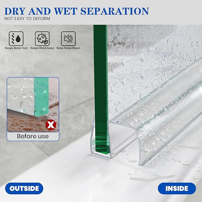 Bathroom Framless Shower Glass Door Bottom Seal Strip, 2PCS 36 Inch Long PVC Clear Seal Strips for 5/16"(8MM) Glass Door, to Stop Water Leakage