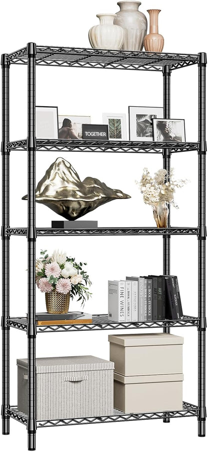 1250 lbs 5 Tier Shelf Metal Storage Shelves Shelving Wire Rack Heavy Duty Closet Organizers for Garage Kitchen Bathroom Laundry Black 13.8" D x 35.4" W x 68.5" H