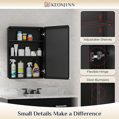 Keonjinn 60 x 32 Inch Large Chrome Medicine Cabinets, Recessed Bathroom Medicine Cabinet, Elegant Silver Stainless Steel Framed, Sturdy & Heavy, Adjustable Shelves, DTC Hinges, Soft Closing, Modern