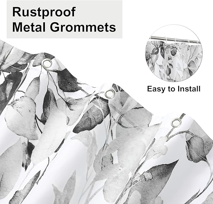 Colorful Star Grey Eucalyptus Waterproof Shower Curtain Set with Hooks, Minimalist Watercolor Floral Print Bathroom Décor, Plant Leaves Washable Fabric Shower Curtain, 72 x 72 Inch