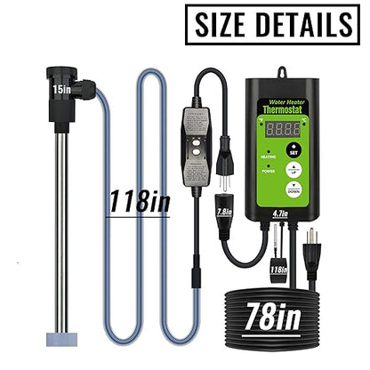 1300W Titanium Fully Submersible, Portable Pool & Hot Tub Electric immersion Water Heater with GFCI & Temp Control for Bathtubs, baptism pool, spa tub, above ground pool & inflatable pool