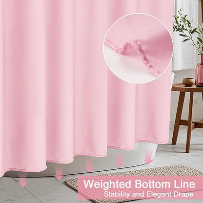 AooHome 72x96 inch Fabric Shower Liner, Extra Long Solid Color Shower Curtain with Hooks, Weighted Hem, Water Repellent, Pink