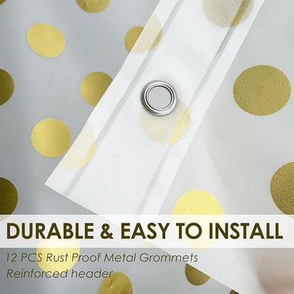 Plastic Shower Curtain Liner, Waterproof Printed PEVA Shower Curtain with Design, Golden Polka Dots Pattern, Rustproof Grommets, Standard Size 70x72 Bathtub Curtain for Bathroom (Pack of 1)