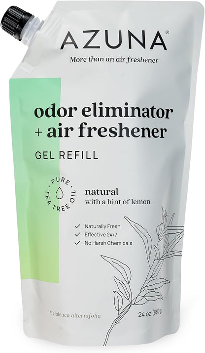 Azuna All-Natural Odor Remover Gel Refill Pouch | Air Purifier with Tea Tree Oil | Plant-Based & Long Lasting | For Pet Odors, Smoke & Strong Odors | Natural Scent, 24 oz