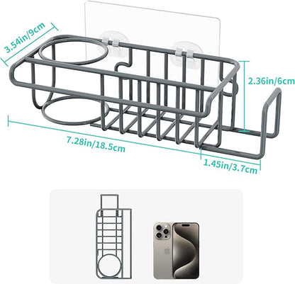 HapiRm Sink Caddy Sponge Holder - No Drill Sponge Holder for Kitchen Sink, Rustproof and Waterproof Kitchen Organizer - Grey