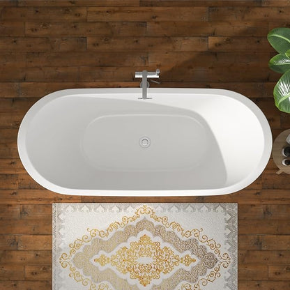 67" Freestanding Acrylic Bathtub – White Double Slipper Soaking Tub with Chrome Drain & Overflow, Glossy Finish for Modern Bathrooms #YSB9211