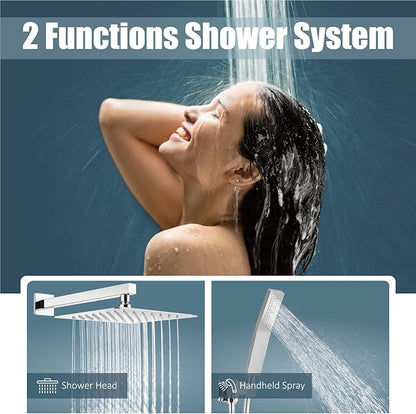 Aolemi Shower Faucet Set Rain Shower System with Handheld Spray Bathroom Shower Combo Rough-in Valve and Shower Trim Kit Included Polish Chrom 10 Inch Wall Mount Shower Head