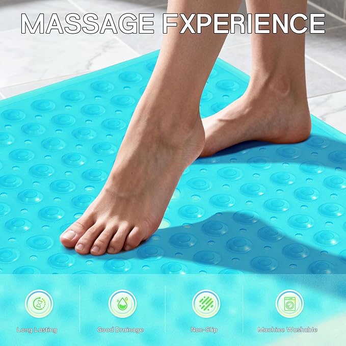 Anti-Slip Bathtub Shower mat, 20.8×20.8（Approximately 53×53cm） inch Soft Oversized Machine Washable Non-Slip Bathtub mat with Drainage Holes, Bathroom Floor Suction Cup.（1-Clear Green）