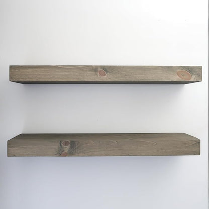 Urbandi Modern Floating Shelves 3 Inches Thick for Wall, Wide Shelves for Kitchen, Living Room, Bedroom, and Bathroom, Natural Pine Wood, Rustic Wooden Shelf, (Set of 2) (Aged Barrel, 60Lx3Hx8D)