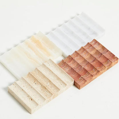 Luxurious Marble Soap Dish Jewelry Ring Tray - Rectangle Stone Soap Tray & Saver for Shower – Self Draining Soap Holder for Bathroom, Kitchen,Carrara White