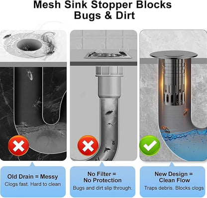 Bathroom Sink Stopper, Pop Up Drain for Bathroom Sink, Sink Plug Hair Catcher, Silent Popper Core with Removable Stainless Steel Filter Basket (Brushed Nickel, 1 Pack)