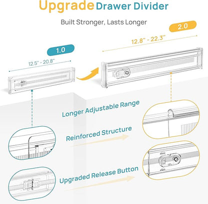 Vtopmart 8 Pack 2.36" Short Upgrade Drawer Dividers for Kitchen Drawer, 12.8"-22.3" Expandable Kitchen Drawer Organizer, Clear Plastic Organizer Separator for Flatware, Utensil, Cutlery, Underwear