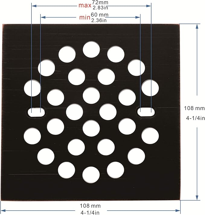 RRAJJ Square Improve 4-1/4 Inch(108mm*108mm) Screw-in Shower Floor Drain Grate Strainer (Oil Rubbed Bronze)