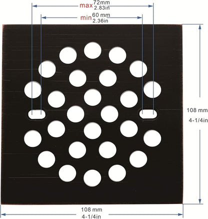 RRAJJ Square Improve 4-1/4 Inch(108mm*108mm) Screw-in Shower Floor Drain Grate Strainer (Oil Rubbed Bronze)