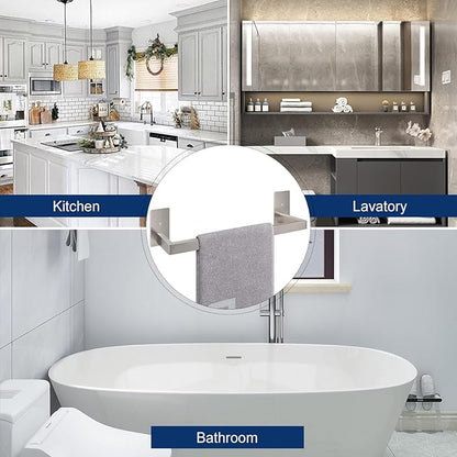 NearMoon Self Adhesive Bathroom Towel Bar, Stainless Steel Square Bath Wall Shelf Rack Hanging Towel Stick On Sticky Hanger Contemporary Style, Towel Rack Wall Mounted (16 Inch, Brushed Nickel)