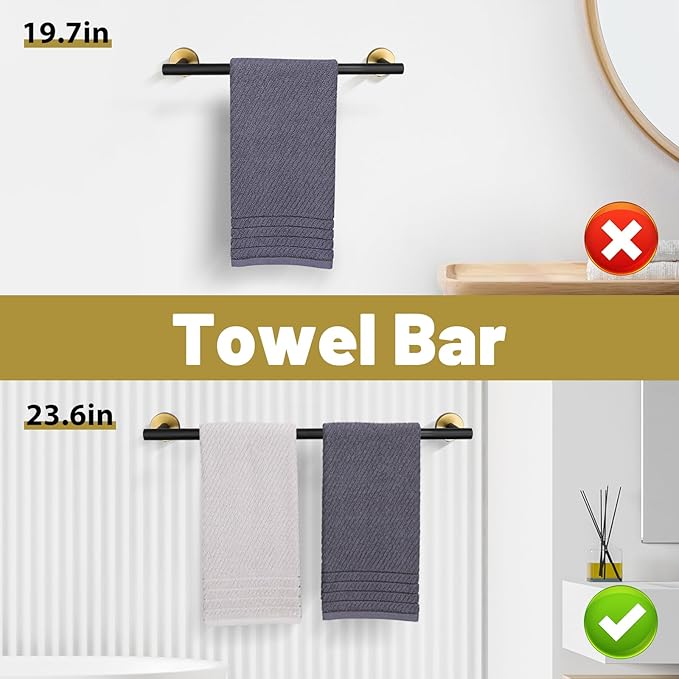 Black and Gold Towel Bar Set 10 Pieces Bathroom Hardware Accessories Set Include 23.6 in Towel Bar Towel Ring Towel Hook and Toilet Paper Holder Stainless Steel Wall Mounted