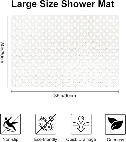 Non Slip Shower Mat with Suction Cups, 23.6x35.4 Inch Quick Drain TPE Anti Slip Shower Mats for Inside Shower, Large Bath Mat for Shower Soft on Feet, Easy to Dry&Cut Machine Washable