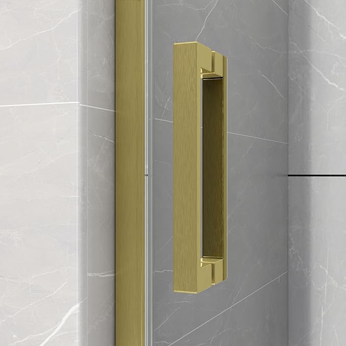 Sunrosa Semi-Frameless Glass Shower Door, 47 2/8" -48" W x 76" H Single Sliding Shower Door, Shower Door with Tempered Glass 5/16"(8mm), Brushed Gold