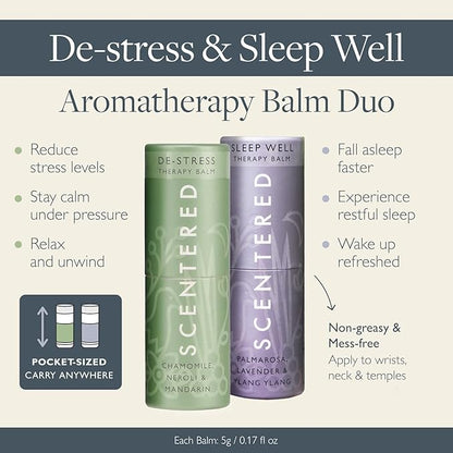 Scentered Aromatherapy Balm Stick Duo for Sleep & Stress-Relief - Roll On Essential Oil Blends of Lavender & Chamomile - Sleep Well & De-Stress - Sefl-Care Stocking Stuffers for Women