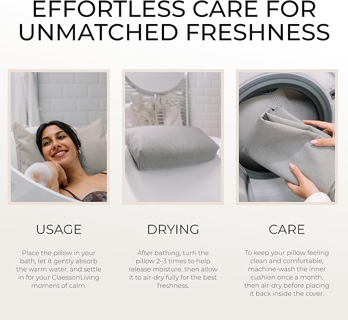 Luxury Bath Pillow for Tub - Thick and Comfortable Bathtub Pillow Support for Head and Neck and Back - Washable Quick-Drying Bath Pillows - Bath Cushion for Home Spa - Fits Any Bathtub - Light Gray