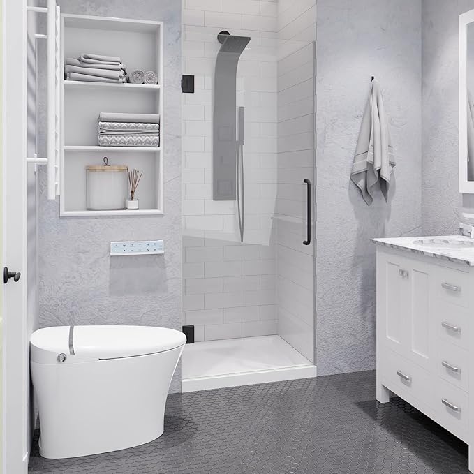 ANZZI 72" x 30" Frameless Shower Door in Gun Metal Black, Passion Water Repellent Glass Shower Door with Seal Strip Parts and Handle, 3/8 Glass Hinged Shower Door with Handle (SD-AZ09-02GB)