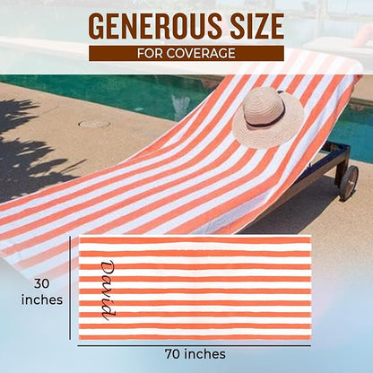 Personalized Passion Beach Towels for Adults - Custom Pool Towels with Name - Highly Absorbent Cotton - Striped Design for Women & Men - Large 70x30 Bath Sheet for Hotel, Swim & Camping - Coral