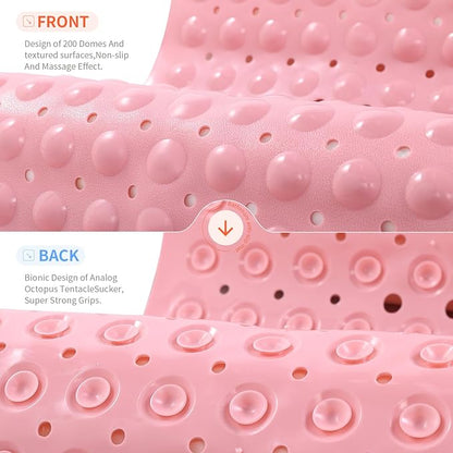 Anti-Slip Bathtub Shower mat, 39.3×15.7 inch（Approximately 100 × 40cm） Soft Oversized Machine Washable Non-Slip Bathtub mat with Drainage Holes, Bathroom Floor Suction Cup.（1-Opaque Pink）