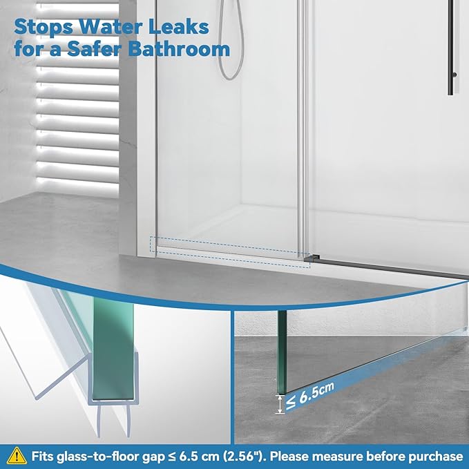 Shower Door Bottom Seal Strip, 2PCS Seal Strip, Ultra Clear PVC, 36" Length, Fits 10mm Thick Glass, Prevents Leaks, Easy Installation, No Adhesive Required (Ultra Clear, 36in for 3/8"(10mm) Door)