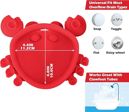 Koluti Silicone Bathtub Overflow Drain Cover, Bath Drain Stopper with 8 Suction Cups, Fun Grab Tub Spa Accessories Gift Bathroom Essentials, Red
