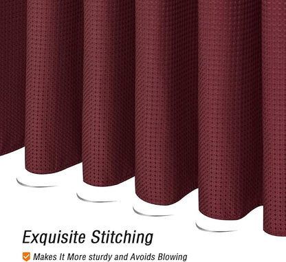 Gibelle Extra Long Shower Curtain 72 x 84, Tall Waffle Weave Textured Fabric Shower Curtain for Bathroom, Water Repellent, Machine Washable, Burgundy