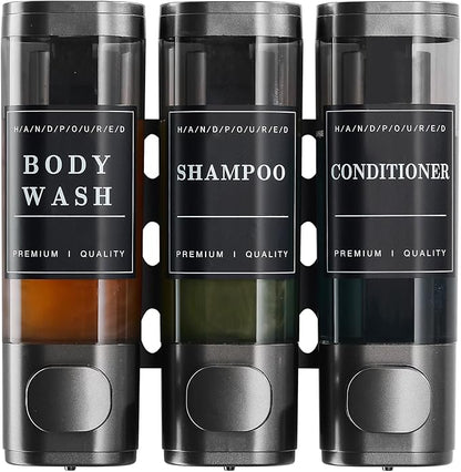 Shower Soap Dispenser Wall Mounted No Drill Shampoo Dispenser for Shower Wall Shampoo and Conditioner Dispenser Bathroom Hotel 3 * 300ml Gungray with Labels