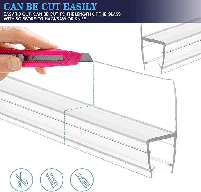 Bathroom Shower Door Seal Strip, 2PCS 78 Inch Shower Door Side Seal Strips, PVC Transparent Shower Door Seal Strip for 5/16"(8MM) Frameless Shower Door