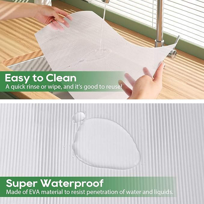 Anoak Shelf Liner Cabinet Liner, Non Adhesive Drawer Liner, Washable 20 Inch x 20 FT(240 Inch) Waterproof Durable Non-Slip Shelf Liner for Kitchen, Drawer, Refrigerator Stripe Clear