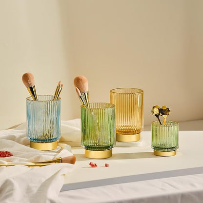 Makeup Brush Holder Organizer,Toothbrush Holders,Desk Pen Pencil Holder,Multifunctional Vintage Glass Brush Cup（L/White/A3-9-US）