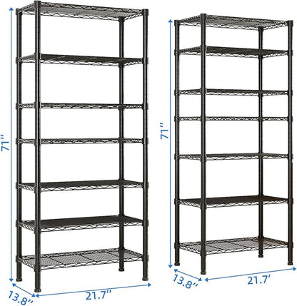 14 Tier Storage Racks Shelving, Heavy Steel Pantry Shelves, Adjustable Wire Shelving Rack, Suitable for Garage, Kitchen, Bathroom, Office, 22" W x 14" D x 142" H, Black